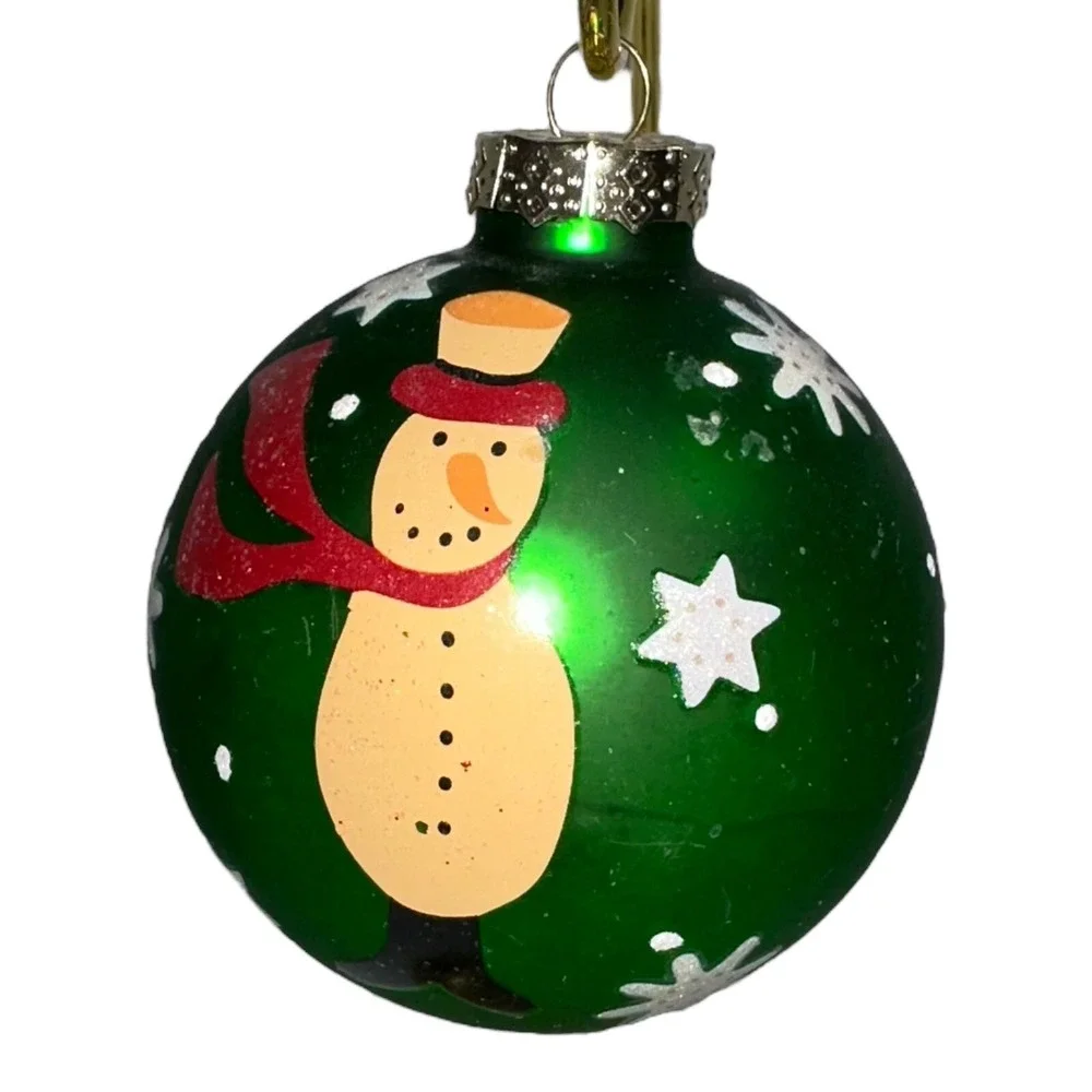 Vintage Set Of‎ 5 Green Christmas Ornaments Snowman Santa Soldier Glass Balls